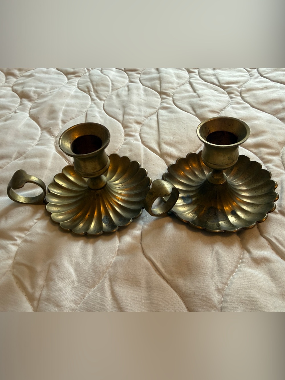 Vintage Solid Brass Chamberstick Candle Holders - Pair